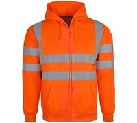 GA COMMUNICATIONS HI HIGH VIZ Hoodie TOP Safety Hooded Sweatshirt EN471 Reflective Tape Security[Orange,L]