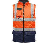 GA COMMUNICATIONS HI VIZ BODY WARMER VIS VISIBILITY FLEECE REVERSIBLE WATERPROOF GILET WAISTCOAT[Orange/Navy,L]