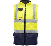 GA COMMUNICATIONS HI VIZ BODY WARMER VIS VISIBILITY FLEECE REVERSIBLE WATERPROOF GILET WAISTCOAT[Yellow/Navy,XL]