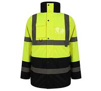 GA COMMUNICATIONS Hi Viz Multi Pocket Parka Jacket, Work Wear High Visibility Coat Safety Two Tone Waterproof Hi Viz Traffic Jackets Fluorescent Padded With Hood (Yellow/Navy, S)