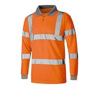 GA COMMUNICATIONS HI VIZ Polo T-Shirt Visibility Reflective Security Tape HIGH VIS Safety Work TOP[Orange with Grey Cuff & Collar,XL]