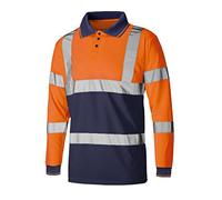 GA COMMUNICATIONS HI VIZ Polo T-Shirt Visibility Reflective Security Tape HIGH VIS Safety Work TOP[Orange/Navy with Navy Cuff & Collar,4XL]