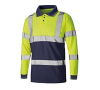 GA COMMUNICATIONS HI VIZ Polo T-Shirt Visibility Reflective Security Tape HIGH VIS Safety Work TOP[Yellow/Navy with Navy Cuff & Collar,L]