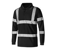 GA COMMUNICATIONS HI VIZ Polo Visibility T-Shirt Reflective Security Tape HIGH VIS Safety Work TOP[Black,S]
