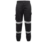 GA COMMUNICATIONS HI VIZ VIS Jogging Bottoms Work WEAR Safety Trousers Fleece Joggers Sweat Pants[Black,M]