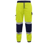 GA COMMUNICATIONS HI VIZ VIS Jogging Bottoms Work WEAR Safety Trousers Fleece Joggers Sweat Pants[Yellow/Navy,L]