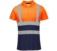 GA COMMUNICATIONS HI VIZ Visibility Polo T Shirt Reflective Tape Safety HIGH VIS Security Work TOP[Orange/Navy,M]