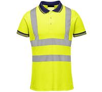 GA COMMUNICATIONS HI VIZ Visibility Polo T Shirt Reflective Tape Safety HIGH VIS Security Work TOP[Yellow Navy Cuff & Collar,M]