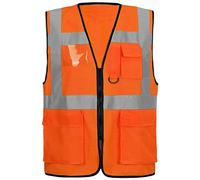 GA Communications HIGH VIS VIZ VISIBILITY VEST WORK FRONT ZIP UP FASTENING WAISTCOAT ID POCKETS REFLECTIVE TAPE SAFETY SECURITY TOPS[Orange,S]
