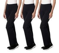 GA COMMUNICATIONS Ladies Elasticated Waist Boot Leg Pants, Womens Soft Pull-On Boot Cut High Rise Stretch Finely Ribbed Work Bottom Nurse Bootleg Trouser (Pack of 3) Black-16 Short