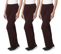 GA COMMUNICATIONS Ladies Elasticated Waist Boot Leg Pants, Womens Soft Pull-On Boot Cut High Rise Stretch Finely Ribbed Work Bottom Nurse Bootleg Trouser (Pack of 3) Brown-20 Short