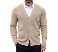 GA COMMUNICATIONS Men’s Granddad Knit Cardigan - Soft Cotton Blend Button Up Sweater with Pockets, Long Sleeve Smart Casual Knitwear for Work & Everyday Wear[Stone,4XL]