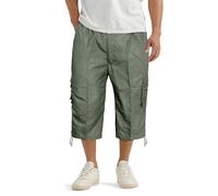 GA COMMUNICATIONS Mens 3/4 Length Shorts with Multi Pocket Including Cargo Combat Pocket Elasticated Waist Shorts Summer Beach Holiday Active Sports Hunting Fishing Pants[Olive,XXL]