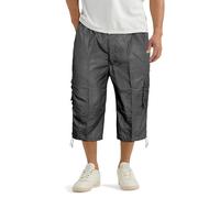GA COMMUNICATIONS Mens 3/4 Length Shorts with Multi Pocket Including Cargo Combat Pocket Elasticated Waist Shorts Summer Beach Holiday Active Sports Hunting Fishing Pants[Charcoal Grey,L]