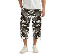 GA COMMUNICATIONS Mens Camouflage Shorts Elasticated Waist 3/4 Cargo Combat Pocket Summer Trousers[Camo Grey,L]