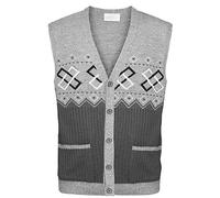 GA COMMUNICATIONS Mens Classic Sleeveless Button UP Cardigan Argyle Knitwear Granddad Sweater TOP[Light Grey,L]