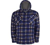 GA COMMUNICATIONS Mens Hooded Thermal Check Lumberjack Fur Fleece Lined Sherpa Jacket - Thermal Check Hoddie Casual Winter Warm Wear Padded Shirt (UK, Alpha, L, Regular, Regular, Navy Beige)