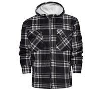 GA COMMUNICATIONS Mens Hooded Thermal Check Lumberjack Fur Fleece Lined Sherpa Jacket - Thermal Check Hoddie Casual Winter Warm Wear Padded Shirt (UK, Alpha, L, Regular, Regular, Black & Grey)