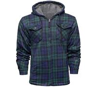 GA COMMUNICATIONS Mens Hooded Thermal Check Lumberjack Fur Fleece Lined Sherpa Jacket - Thermal Check Hoddie Casual Winter Warm Wear Padded Shirt (UK, Alpha, M, Regular, Regular, Greennavy)