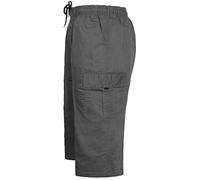 GA COMMUNICATIONS Mens Plain 3/4 Length Shorts Cargo Combat Pockets Elasticated Waist Beach Summer Cotton Pants[Charcoal Grey,XL]