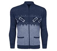 GA COMMUNICATIONS Mens Zip Up Knit Cardigan Sweater - Argyle Knitwear Granddad Aztec Full Zip Jumper with Pockets - Winter Warm Knitted Cardigan Jacket for Casual and Smart Outfits[Navy,2XL]
