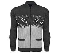 GA COMMUNICATIONS Mens Zip Up Knit Cardigan Sweater - Argyle Knitwear Granddad Aztec Full Zip Jumper with Pockets - Winter Warm Knitted Cardigan Jacket for Casual and Smart Outfits[Charcoal,XL]
