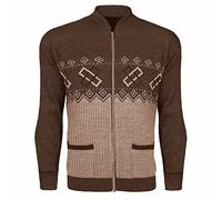 GA Communications New Mens Classic Zip UP Cardigan Argyle Diamond Grandad Aztec Two Front Pockets[Beige,XL]