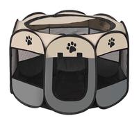GA COMMUNICATIONS Portable Pet Playpen, Foldable Dog Cat Cage Indoor Puppy Play Pen, Breathable Mesh Pet Carrier Kennel Soft Tent For Medium Dogs Travel Puppies Playpens (Grey/Beige, 73 * 73 * 43 cm)