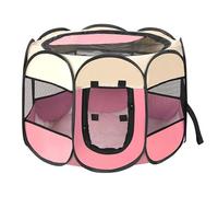GA COMMUNICATIONS Portable Pet Playpen, Foldable Dog Cat Cage Indoor Puppy Play Pen, Breathable Mesh Pet Carrier Kennel Soft Tent For Large Dogs Travel Puppies Playpens (Pink/Beige, 91 * 91 * 58 cm)