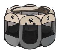 GA COMMUNICATIONS Portable Pet Playpen, Foldable Dog Cat Cage Indoor Puppy Play Pen, Breathable Mesh Pet Carrier Kennel Soft Tent For Large Dogs Travel Puppies Playpens (Grey/Beige, 91 * 91 * 58 cm)
