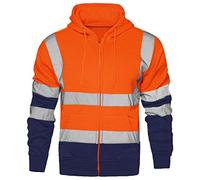 GA COMMUNICATIONS Pull UP HI HIGH VIZ Hoodie TOP Safety Sweatshirt Hooded EN471 Reflective Security Tape[Orange/Navy,3XL]