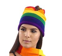 GA COMMUNICATIONS Rainbow Knitted Hat | Unisex Short Pom Pom Rainbow Stripped Multi Color Beanie Stocking Cap Winter Hat | LGBT Gay & Lesbian Pride Hat, One Size.