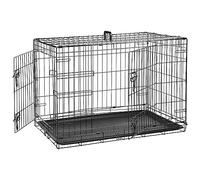 GA COMMUNICATIONS Small Dog Crate - Metal Foldable Pet Cage With Chew Resistant, Removeable Plastic Base Tary, 2 Doors (Side, Front) & Carrier Handle - Easy Clean Puppy Pet Training (Black, 24inch)