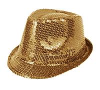 GA COMMUNICATIONS UNISEX FEDORA TRILBY SEQUIN HAT GANGSTER GLITTER MICHAEL JACKSON FANCY DRESS CAP[Gold Sequin]