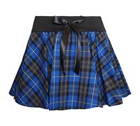 GA COMMUNICATIONS Women's Ladies Bow Tartan Skirt Pleated MINI Micro Skater Kilt Costume Fancy Party Dress Girls Short Skirt[Blue,S/M]