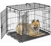 GA COMMUNICATIONS X-Small Dog Crate - Metal Foldable Pet Cage With Chew Resistant, Removeable Plastic Base Tary, 2 Doors (Side, Front) & Carrier Handle - Easy Clean Puppy Pet Training (Black, 19inch)