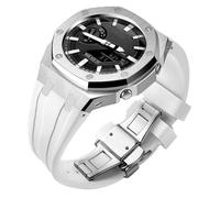 GA2100 Custom Watch Mod Case Band Parts,Stainless Steel Cover 316L Metal Bezel Silicone Watch Strap Kit Compatible With Casioak G shock Ga-2100 Ga-2110 GAB-2100 (White Silicone Band)
