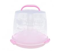 Gaabungky 3-Tiers Pink Cupcake Carrier 28.5 * 25CM Plastic Cake Holder Multifunctional Use 3-Tiers Cupcake Carrier with Handle, Clear Shell Pink Three Tier Stackable Cup Cake Box for Pie Cookies