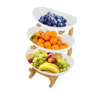Gaabungky Fruit Basket 22.5 * 14 * 32CM 3 Tiered Fruit Bowl Detachable Design Space Optimization Fruit Bowl with Bamboo Wood Stand, 3-Tier Serving Bowls for Fruits, Candies, Food (Wood, White)