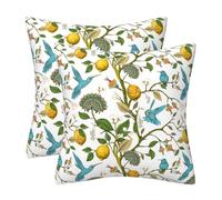 GAAFOSIPH Set of 2 Cushion Covers 45 x 45 cm Garden Floral Double Sided Pattern Kingfisher Lemon Blossom Tree Throw Pillow Case Home Decor for Sofa Bed Bench Couch