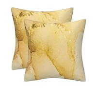 GAAFOSIPH Set of 2 Velvet Cushion Covers 45cm x 45cm Yellow Pillow Cases Marble Pillowcase Modern Decorative Throw Pillow Covers Soft for Sofa Bed Home Patio Decor