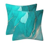 GAAFOSIPH Set of 2 Velvet Cushion Covers 50cm x 50cm Turquoise Pillow Cases Marble Pillowcase Modern Decorative Throw Pillow Covers Soft for Sofa Bed Home Patio Decor