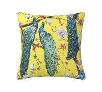 GAAFOSIPH Yellow Cushion Covers Peacock Flowers Double Sided Soft Square Decorative Throw Pillow Case 45x45 cm for Bed Couch Sofa Farm Garden Home Decorations 18x18 inch