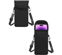 Gaahkai 2-Pack Neoprene Cell Phone Pouch with Crossbody Neck Strap, Lanyard Carrying Sleeve Bag Holder for Seniors Walking Travel, Fits iPhone 17 16 Pro & Samsung S26 S25 (Black)
