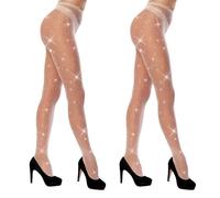 Gaahkai 2 Pairs Rhinestone Fishnet Tights, Glitter Sparkly Stockings for Women, Sparkle Fishnets Pantyhose