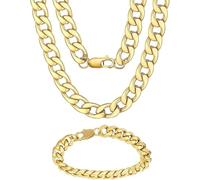 Gaaines 2 PCS Gangster Gold Chain And Bracelets- 70cm Chunky Mens Chain, Gold Chain necklace Great for Fancy Dress Rapper, Hip Hop, Outfit.