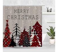 Gaakvrr Christmas Trees Shower Curtain Xmas Farmhouse Bathroom Decor with Hooks Red Polyester Fabric Bath Curtain 180x180cm