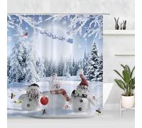 Gaakvrr Farmhouse Winter Christmas Shower Curtain, Cute Snowman Snow Forest Pine Tree Scene Shower Curtain for Bathroom Rustic Xmas Snowflake Holiday Bathroom Accessories Polyester 200x180cm