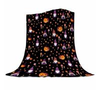 Gaakvrr Halloween Blanket Cute Gnome Pumpkin Black Blanket Halloween Lightweight Throw Blanket for Women Kids Soft Cozy Fleece Couch Living Room 150x200cm(60x80 Inch)