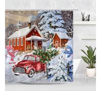 Gaakvrr Merry Christmas Red Vintage Truck Shower Curtain Tree Winter Snow Snowman Rustic Retro Farmhouse Bathroom Decor 200x180cm
